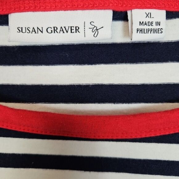 Susan Graver xl tops Red White Blue cotton blend long sleeve 4th July nautical - Picture 3 of 10